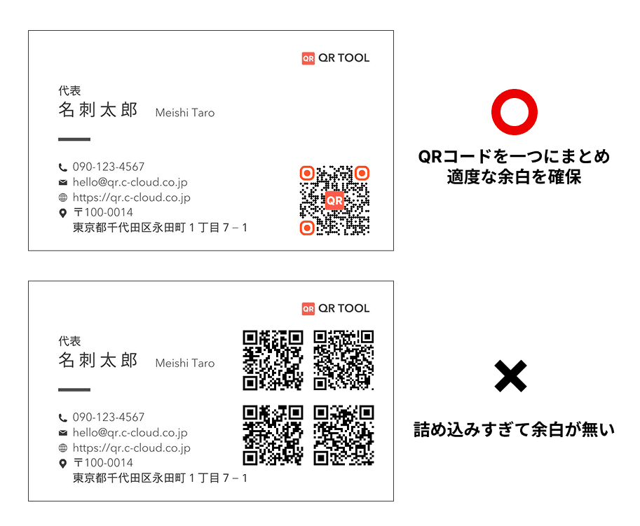 名刺に載せるQRコードが多すぎる例